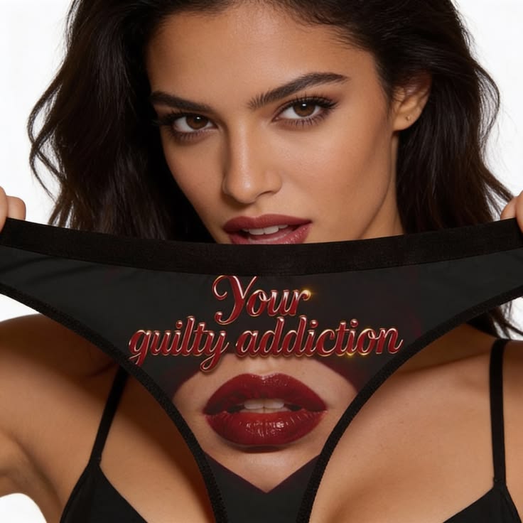 Women's Thong — "Your Guilty Addiction" Red Lips Lingerie