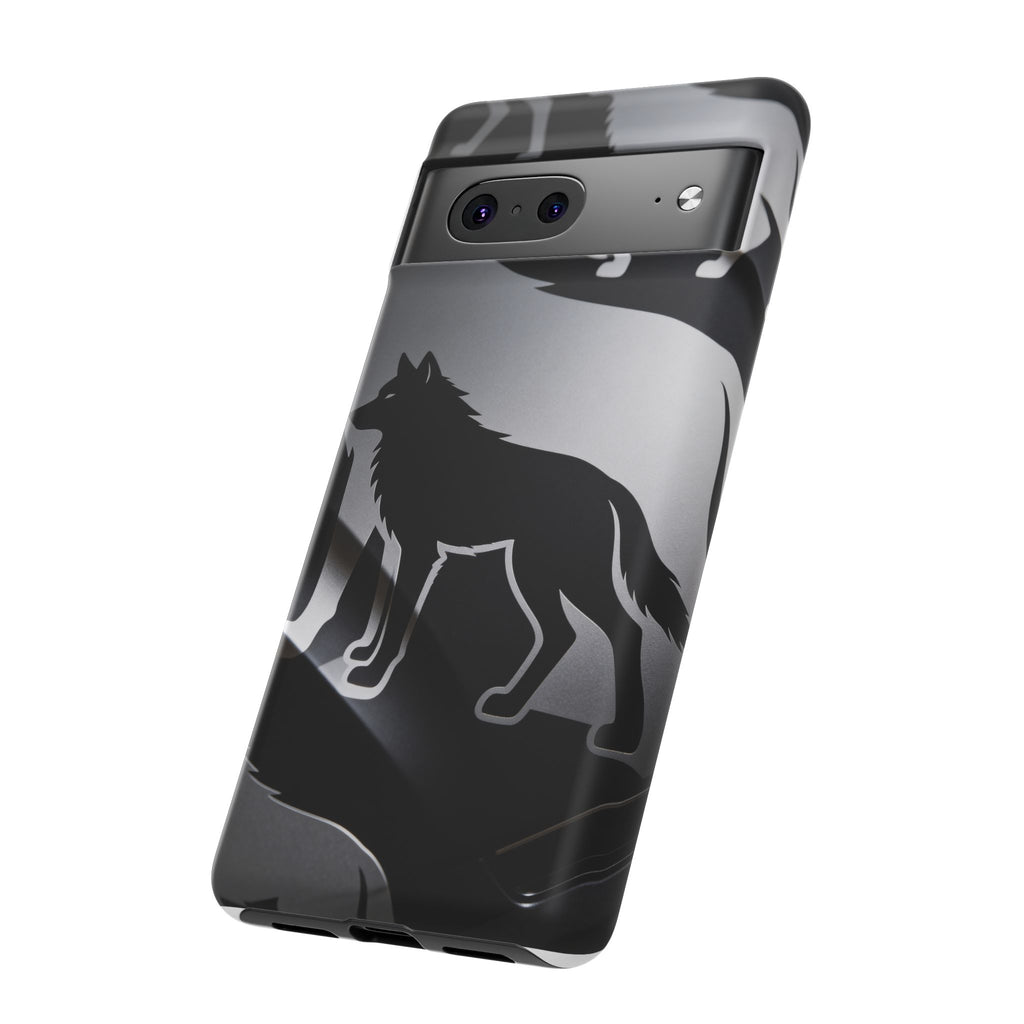 Wolf Silhouette Phone Case — Black & Gray Patterned Protective Case