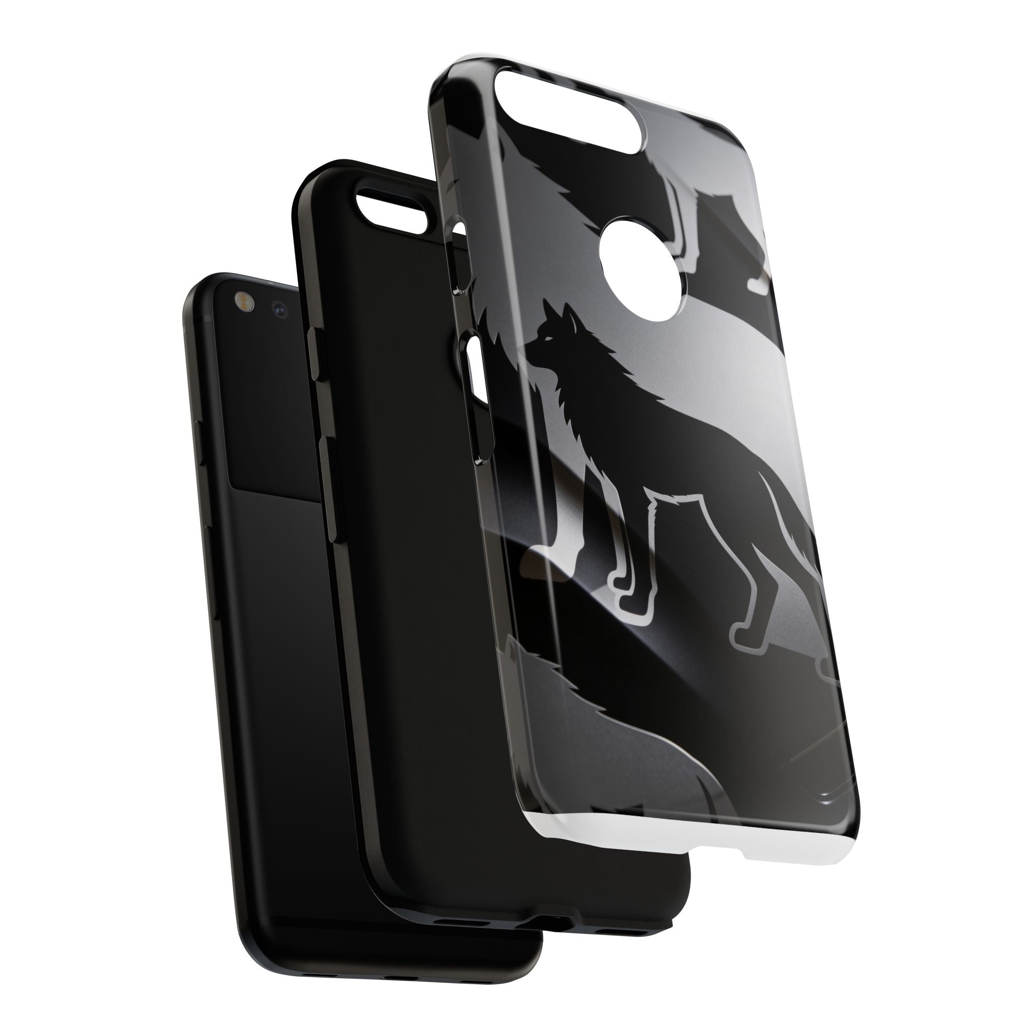 Wolf Silhouette Phone Case — Black & Gray Patterned Protective Case