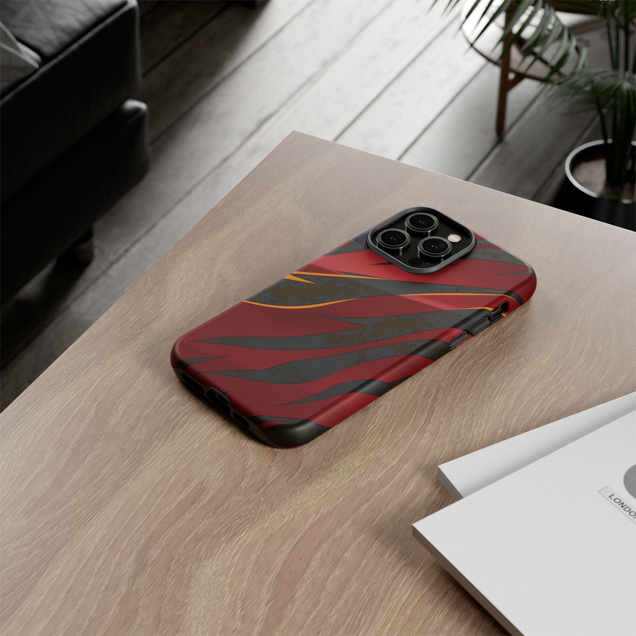 Red Black Tiger Stripe Protective Tough Case