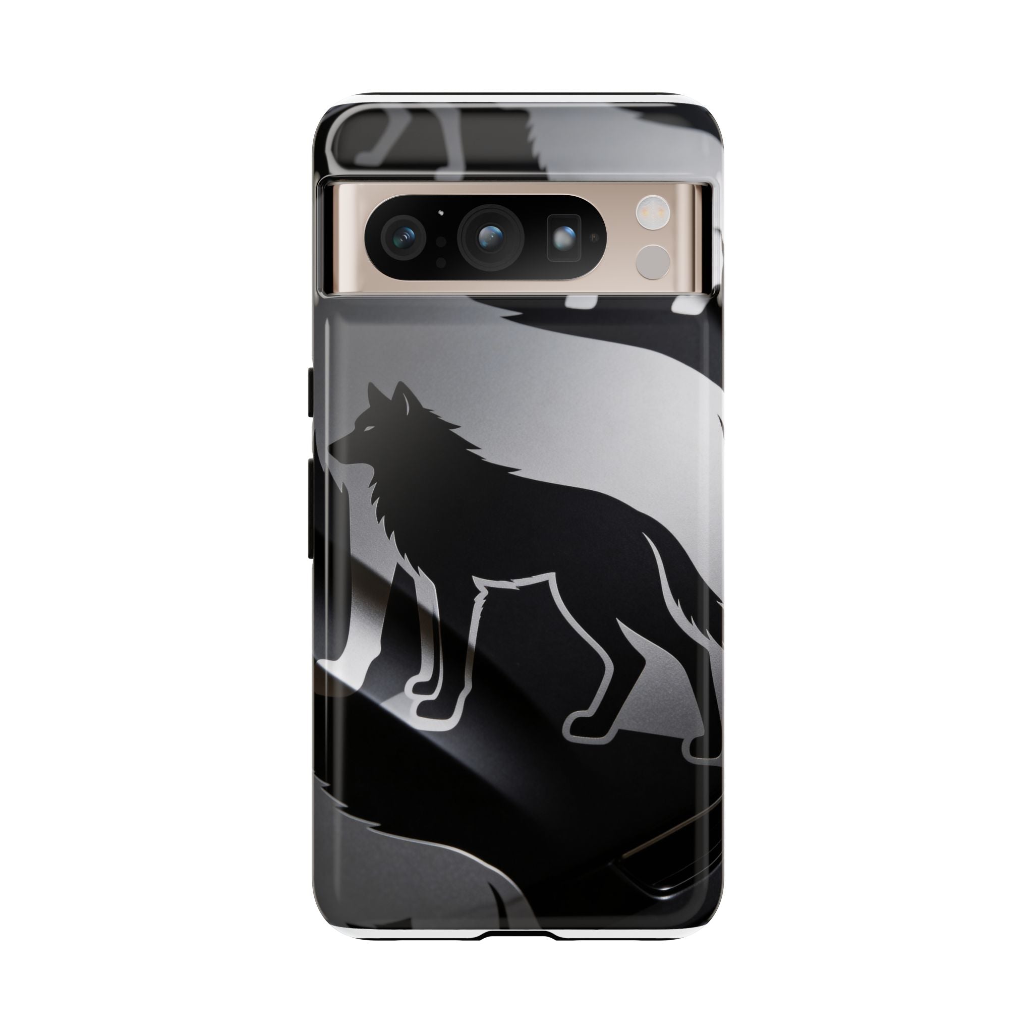 Wolf Silhouette Phone Case — Black & Gray Patterned Protective Case