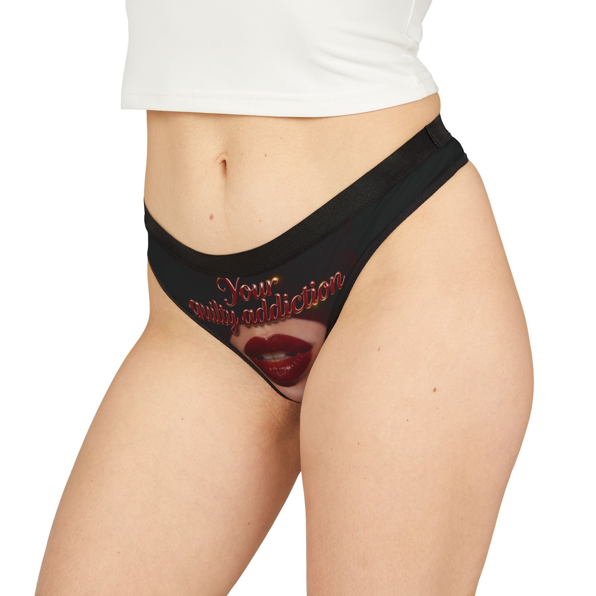 Women's Thong — "Your Guilty Addiction" Red Lips Lingerie