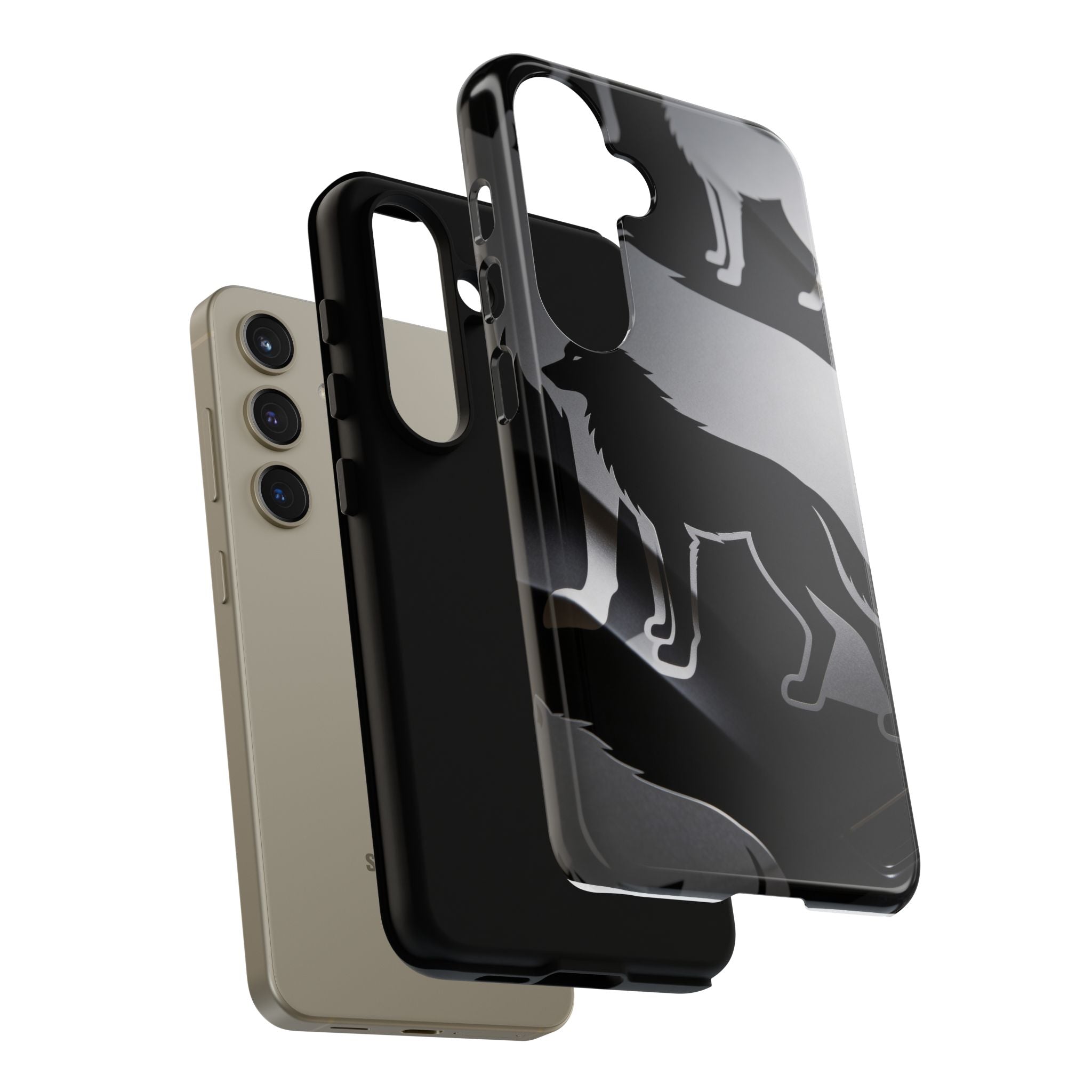 Wolf Silhouette Phone Case — Black & Gray Patterned Protective Case