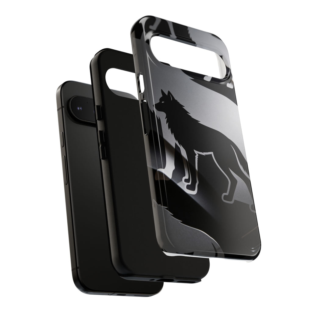 Wolf Silhouette Phone Case — Black & Gray Patterned Protective Case
