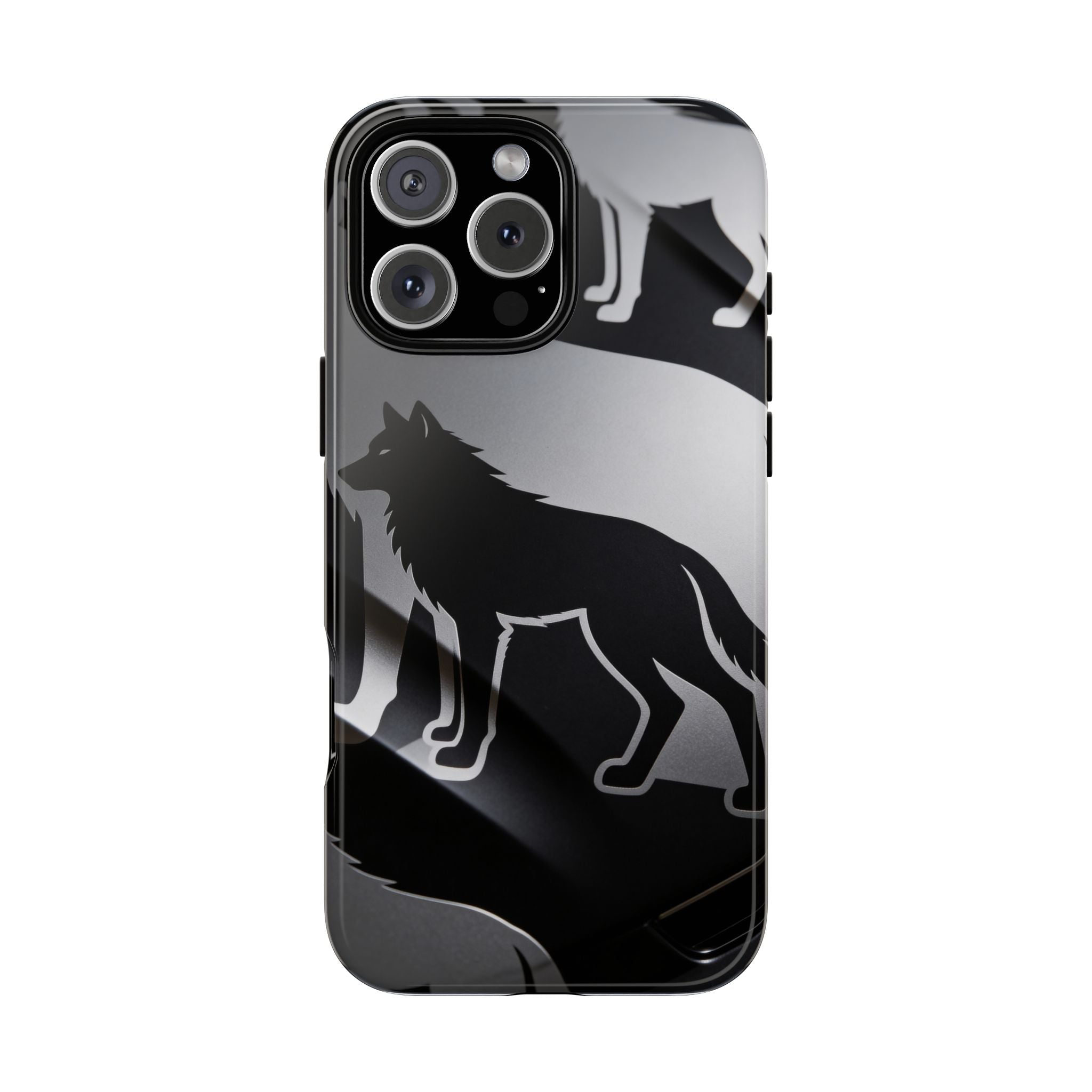 Wolf Silhouette Phone Case — Black & Gray Patterned Protective Case