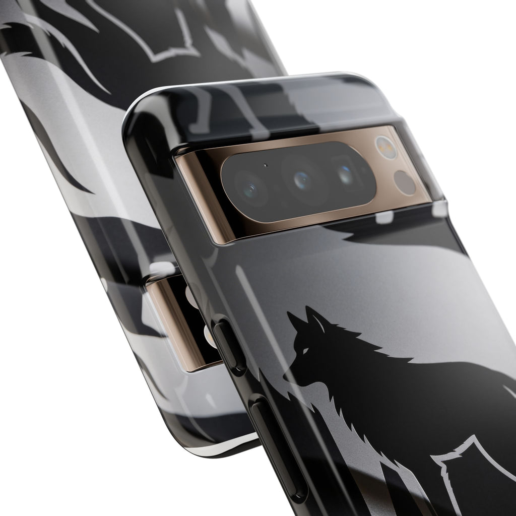Wolf Silhouette Phone Case — Black & Gray Patterned Protective Case