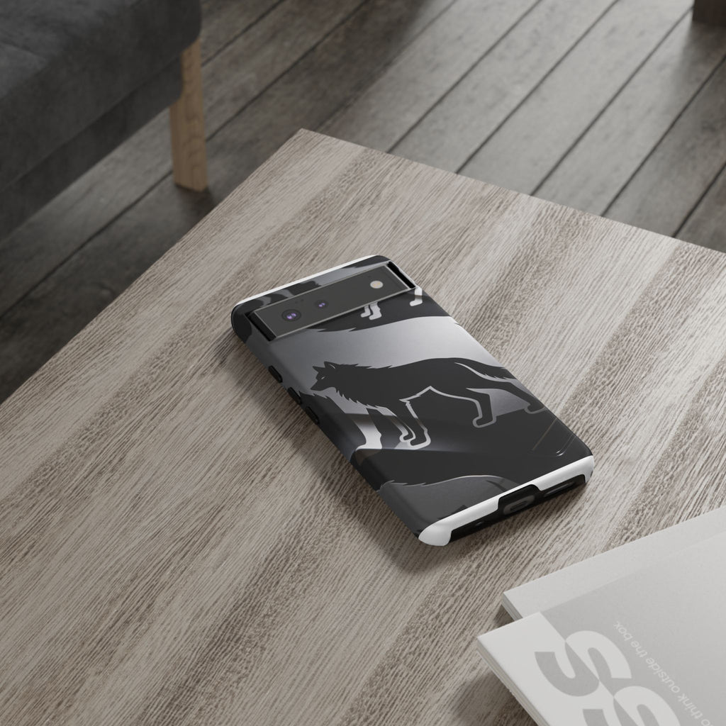 Wolf Silhouette Phone Case — Black & Gray Patterned Protective Case