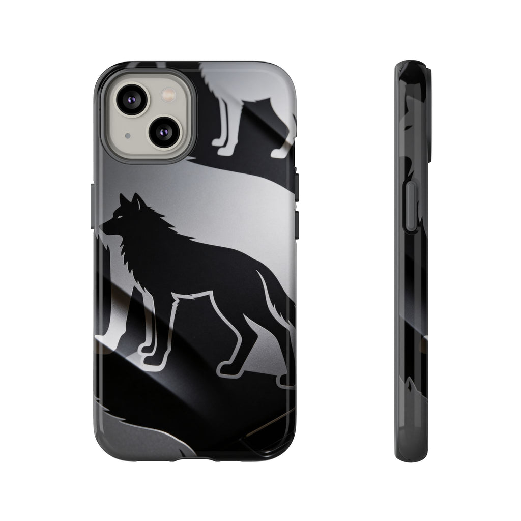 Wolf Silhouette Phone Case — Black & Gray Patterned Protective Case