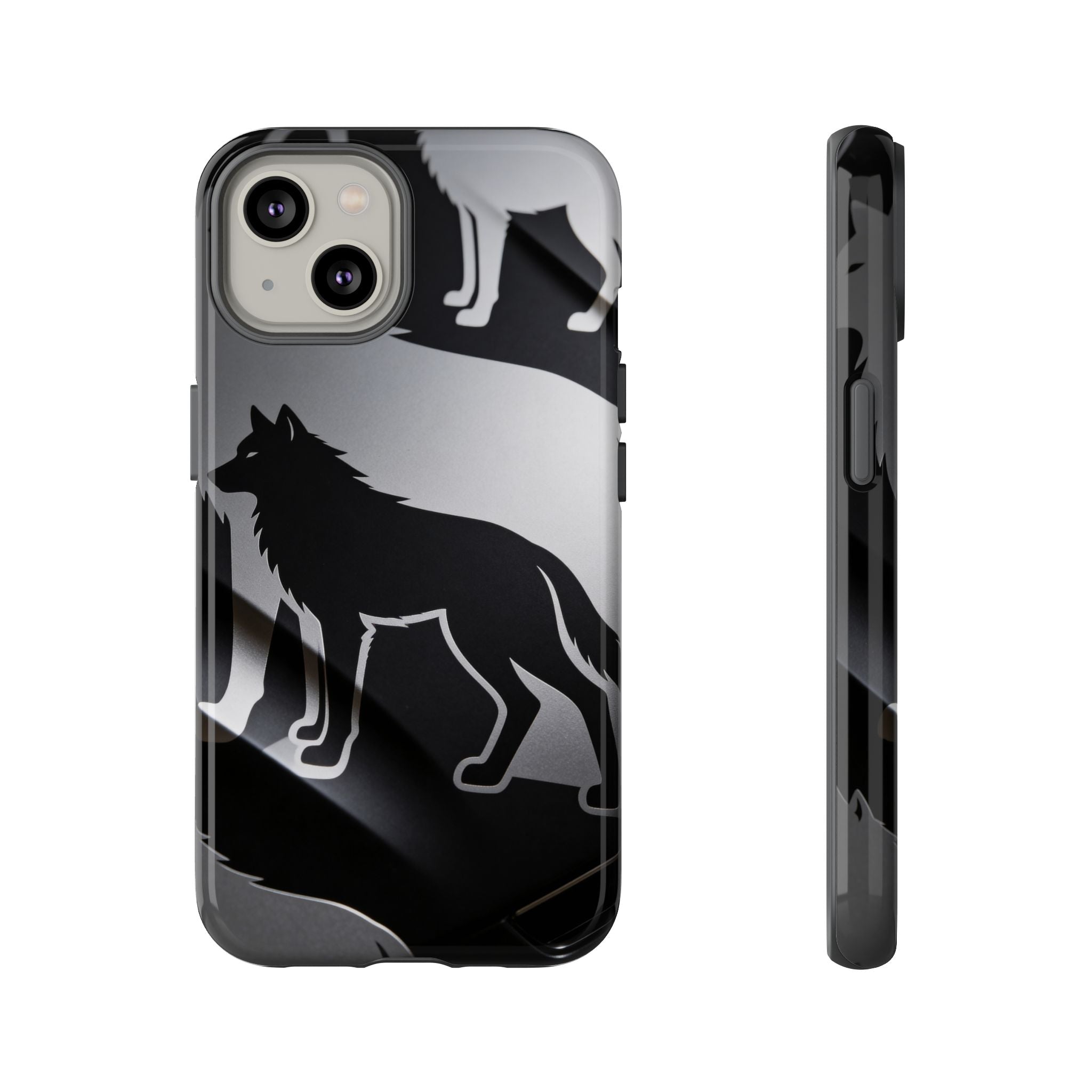 Wolf Silhouette Phone Case — Black & Gray Patterned Protective Case