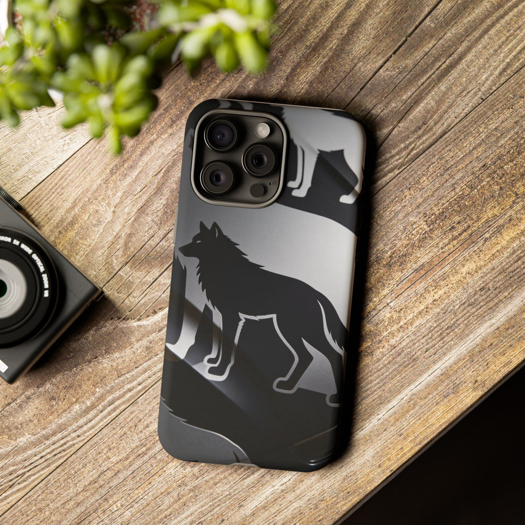 Wolf Silhouette Phone Case — Black & Gray Patterned Protective Case