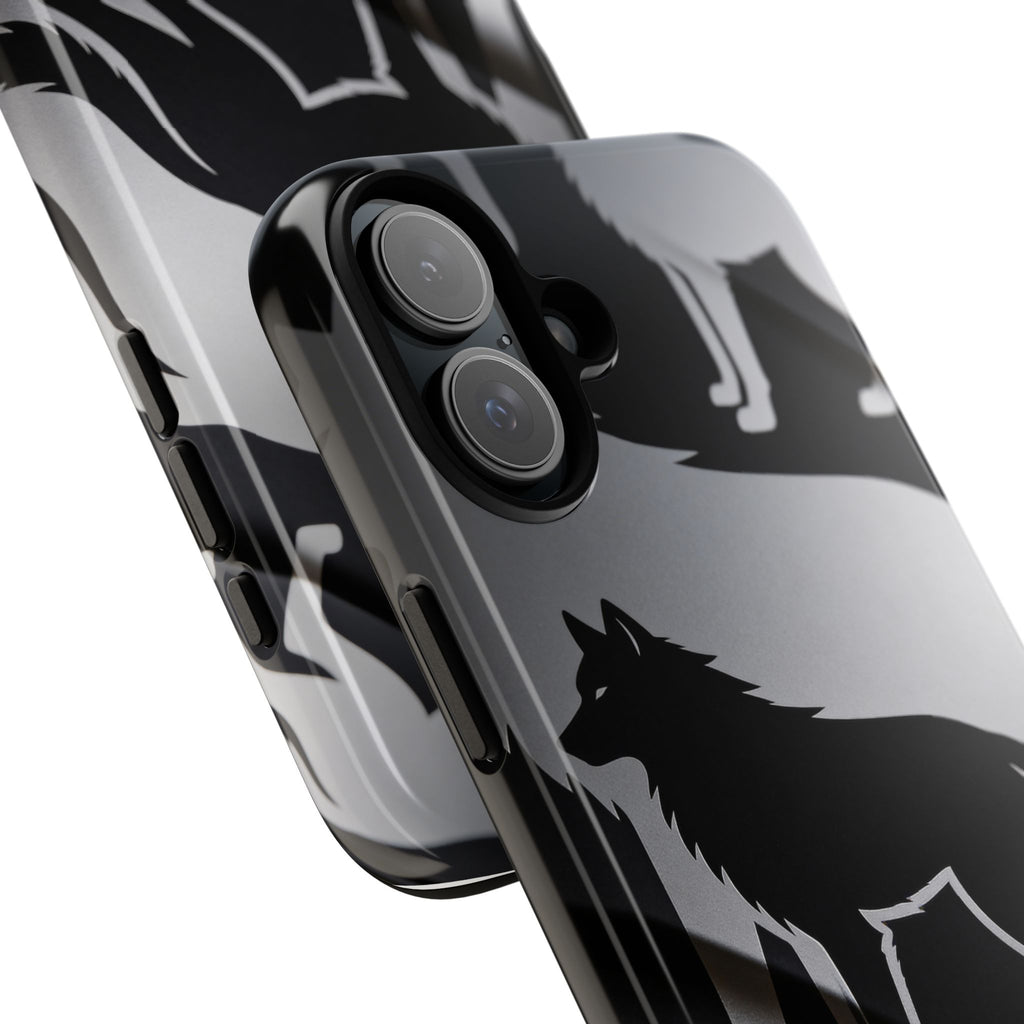 Wolf Silhouette Phone Case — Black & Gray Patterned Protective Case