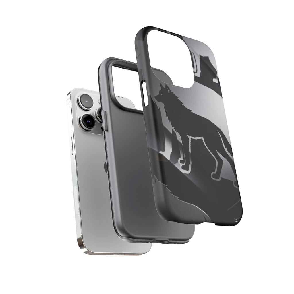 Wolf Silhouette Phone Case — Black & Gray Patterned Protective Case