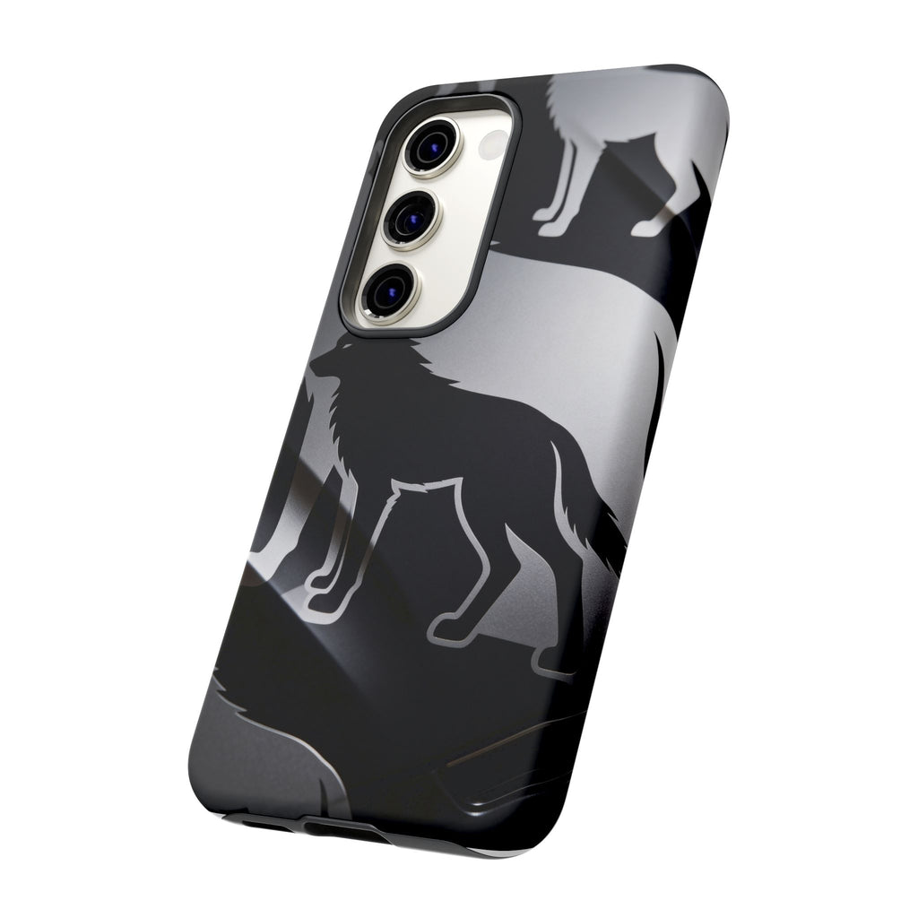 Wolf Silhouette Phone Case — Black & Gray Patterned Protective Case
