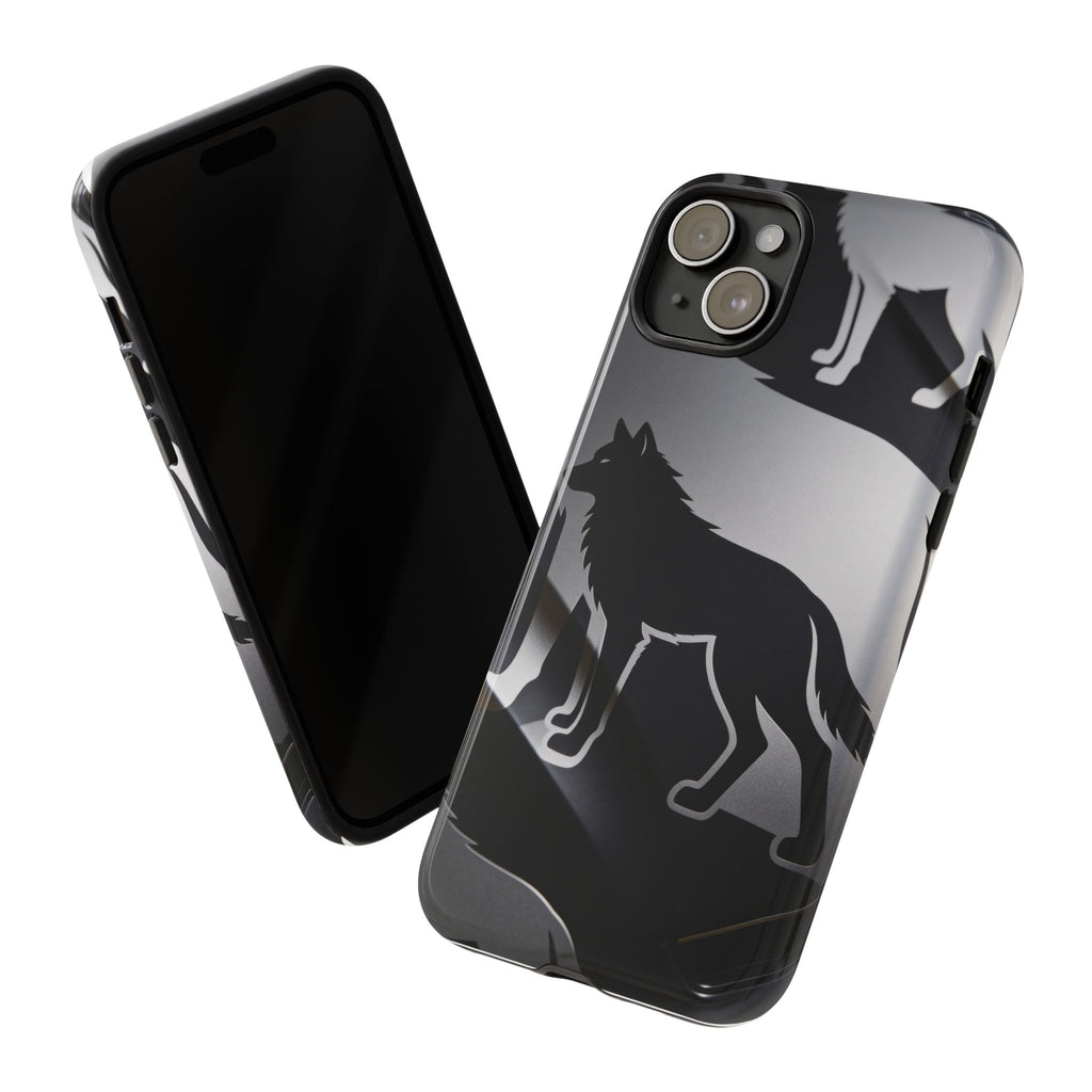 Wolf Silhouette Phone Case — Black & Gray Patterned Protective Case