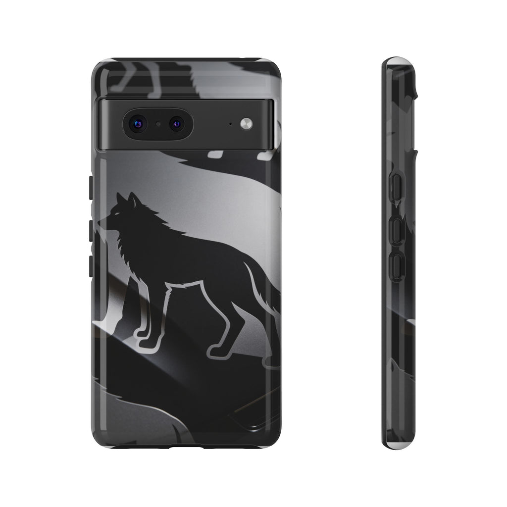 Wolf Silhouette Phone Case — Black & Gray Patterned Protective Case