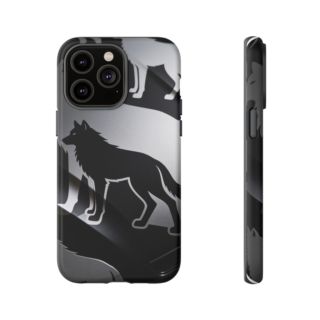 Wolf Silhouette Phone Case — Black & Gray Patterned Protective Case