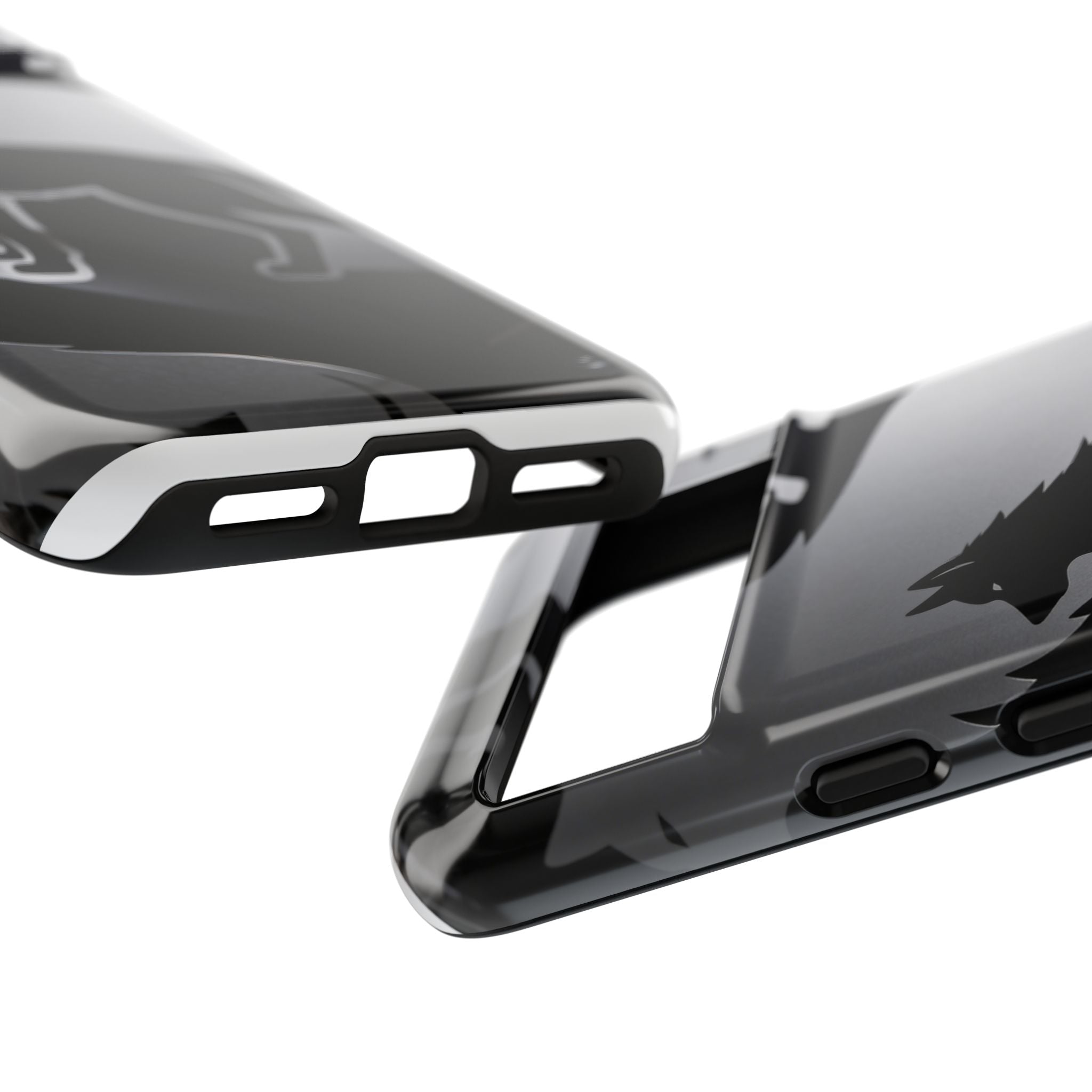 Wolf Silhouette Phone Case — Black & Gray Patterned Protective Case