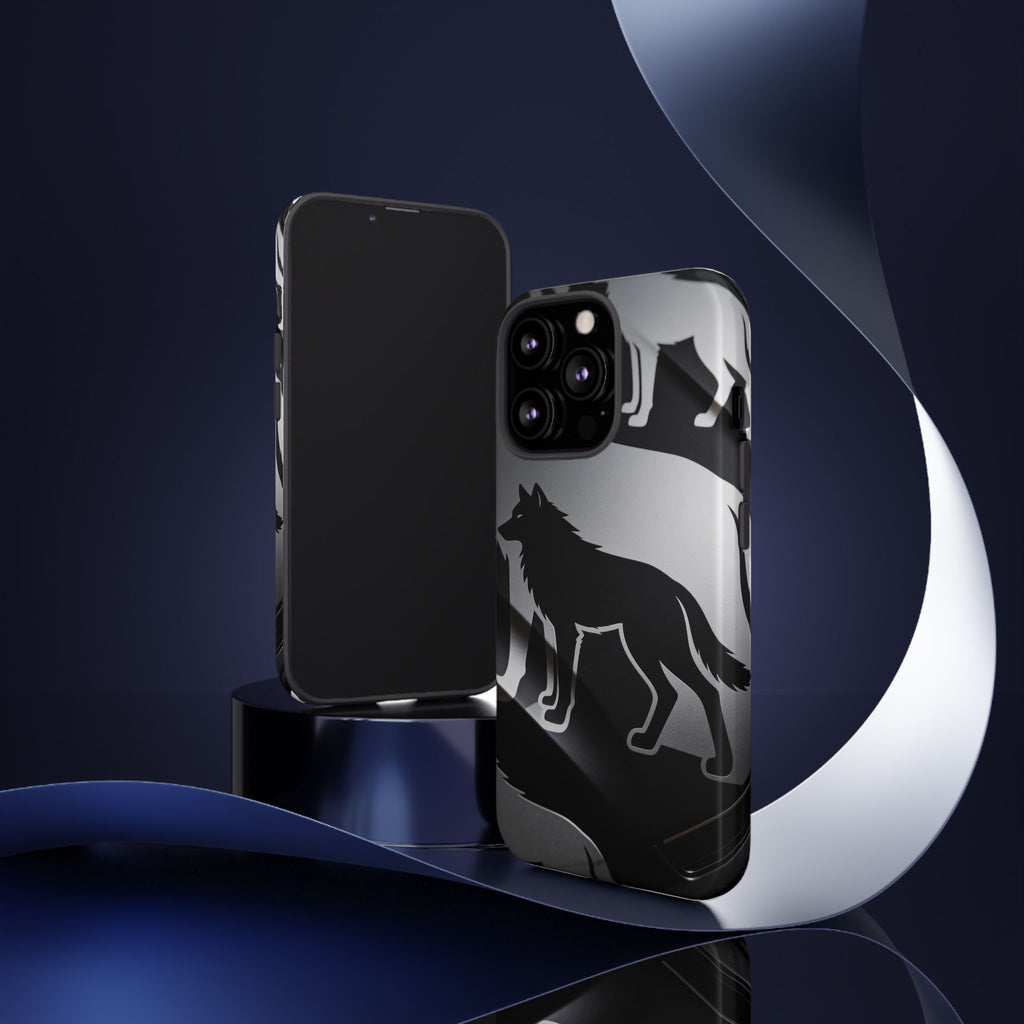 Wolf Silhouette Phone Case — Black & Gray Patterned Protective Case