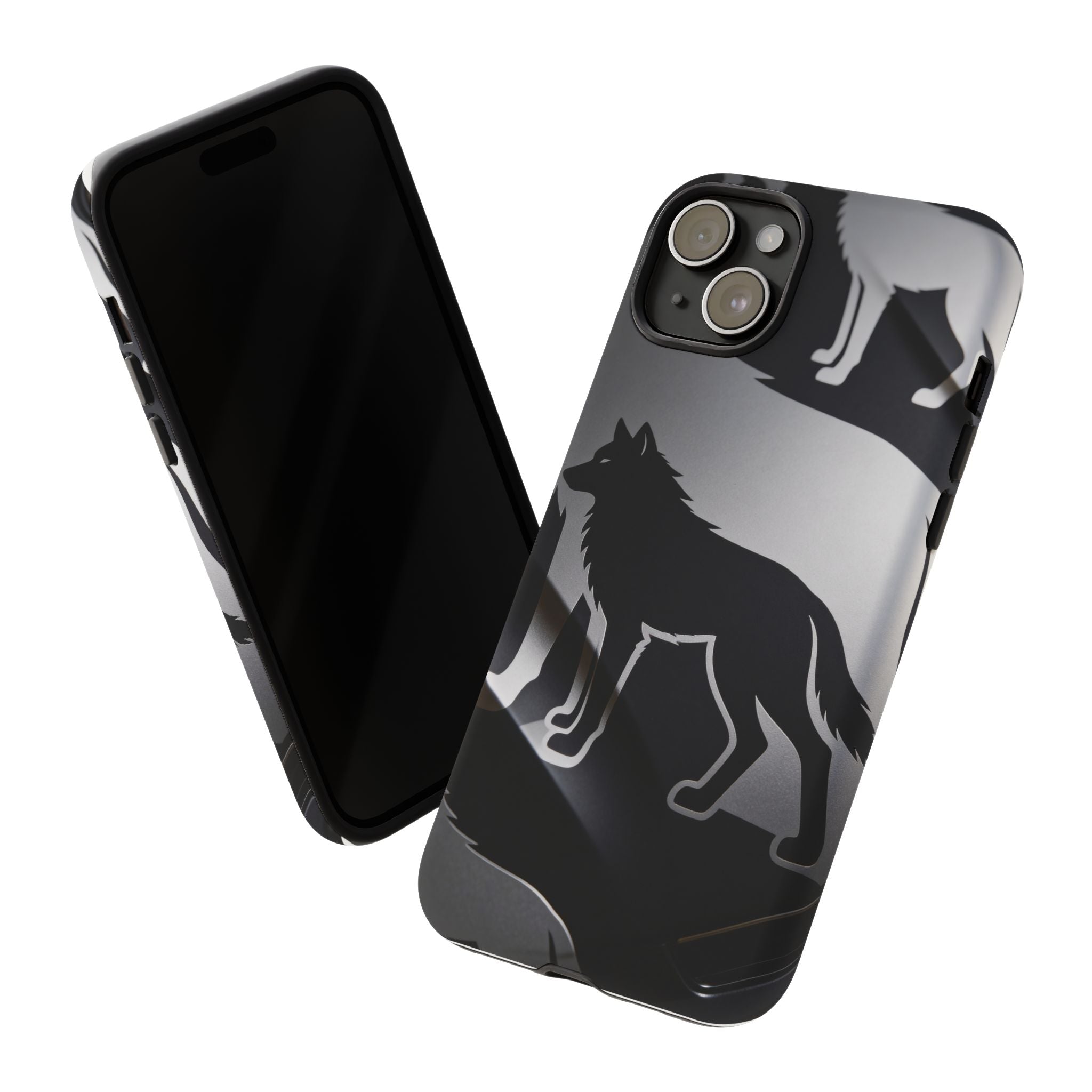 Wolf Silhouette Phone Case — Black & Gray Patterned Protective Case