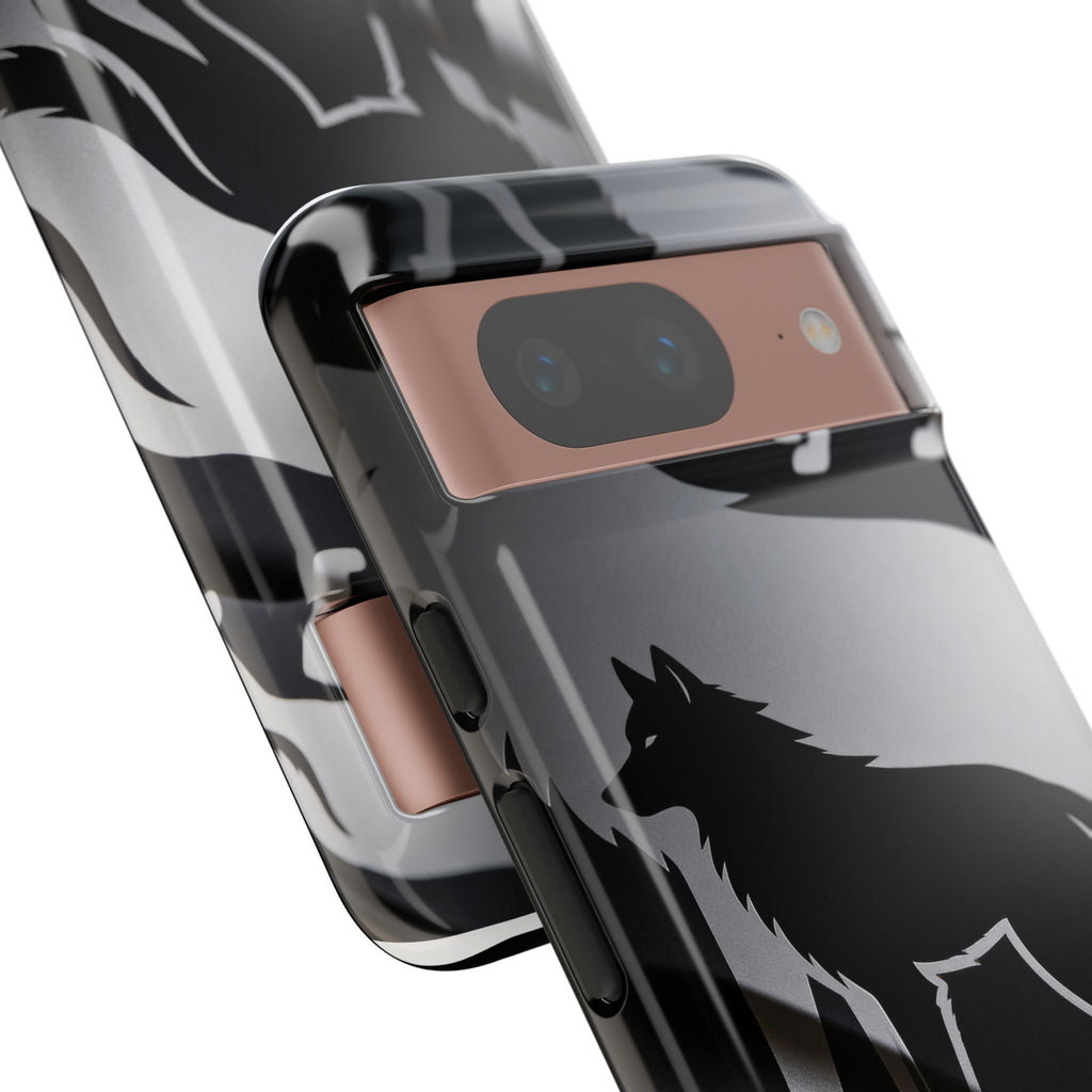 Wolf Silhouette Phone Case — Black & Gray Patterned Protective Case