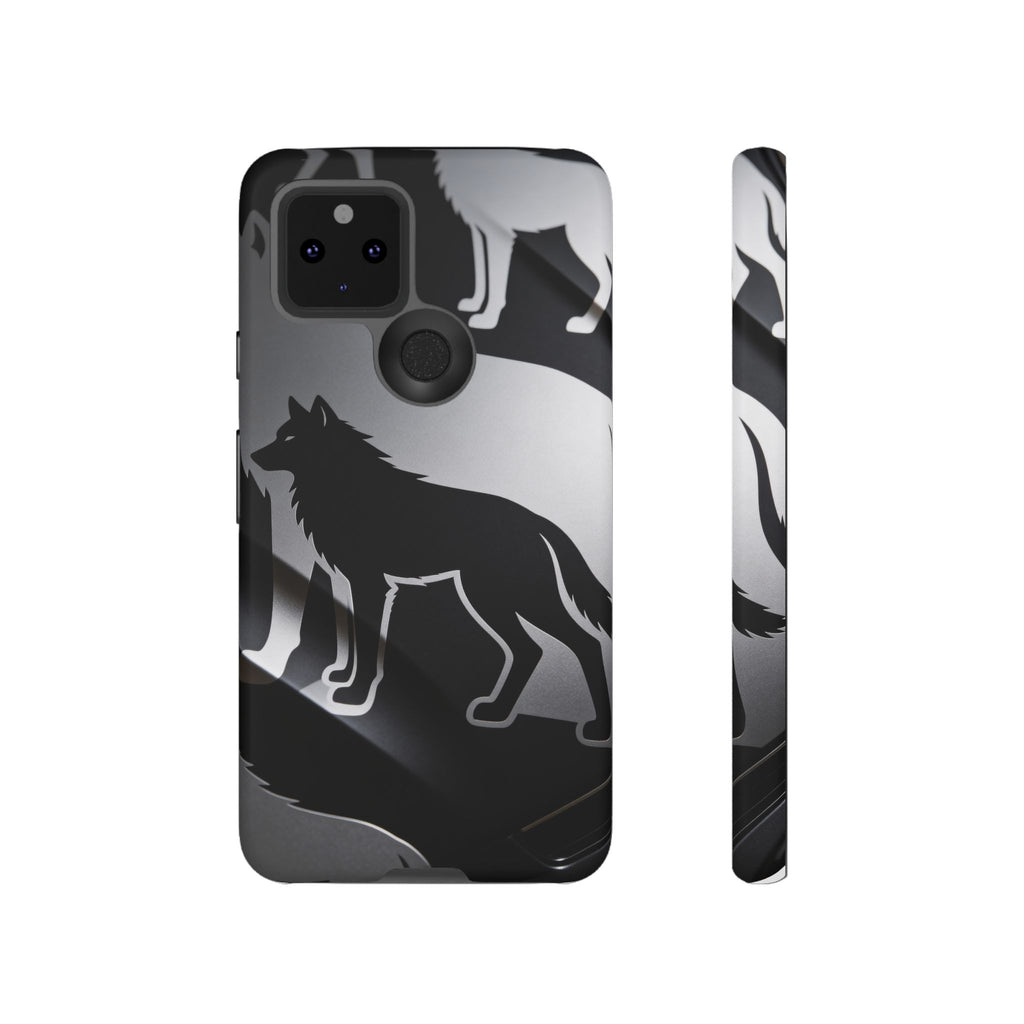 Wolf Silhouette Phone Case — Black & Gray Patterned Protective Case