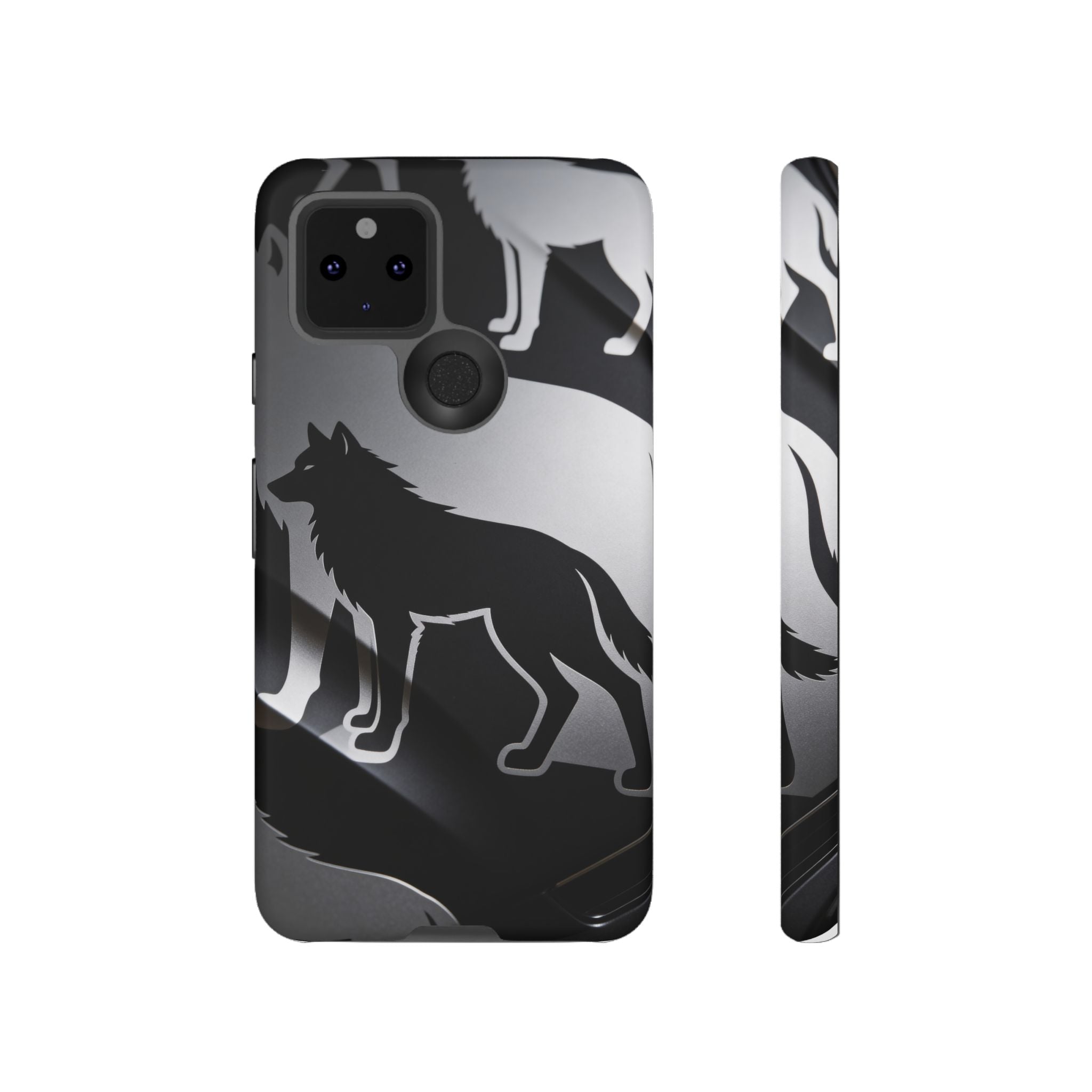 Wolf Silhouette Phone Case — Black & Gray Patterned Protective Case