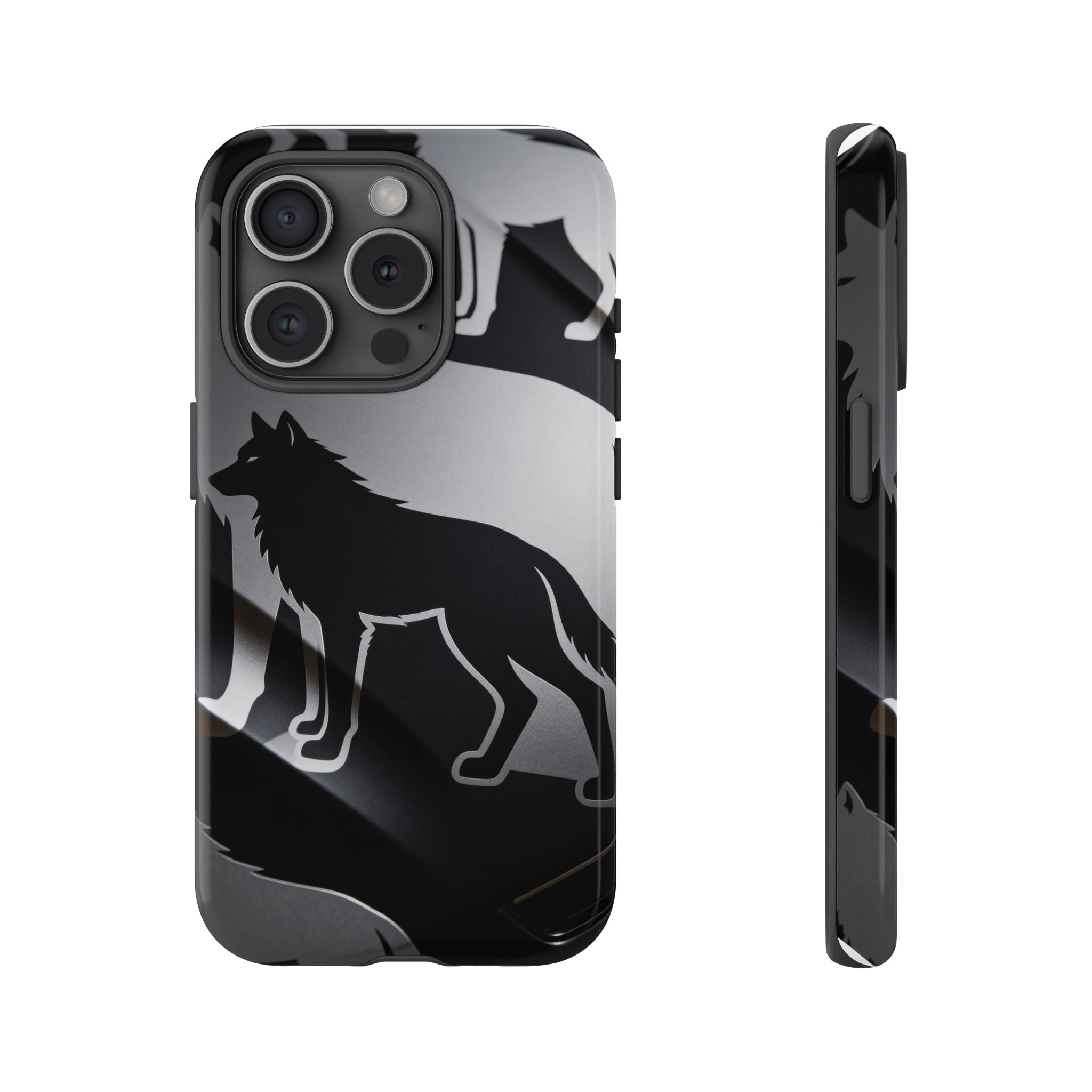 Wolf Silhouette Phone Case — Black & Gray Patterned Protective Case