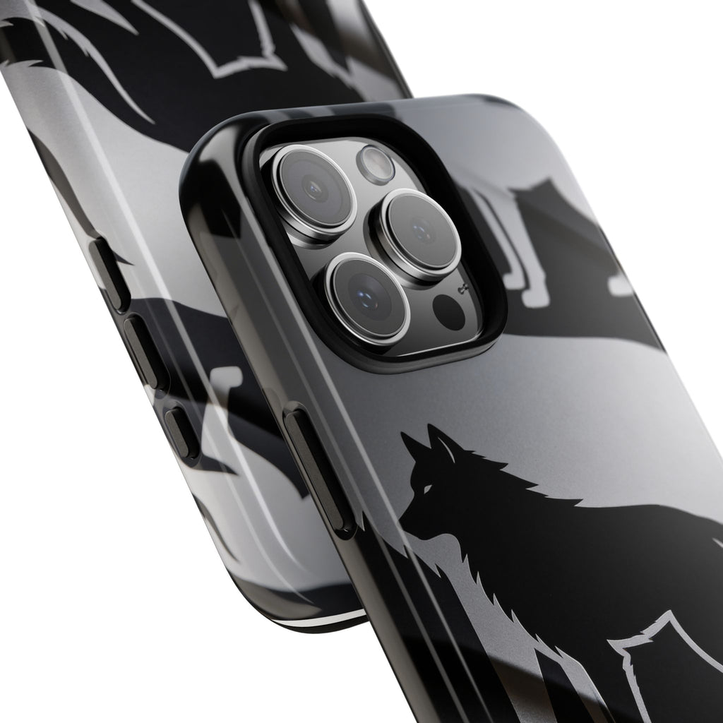 Wolf Silhouette Phone Case — Black & Gray Patterned Protective Case