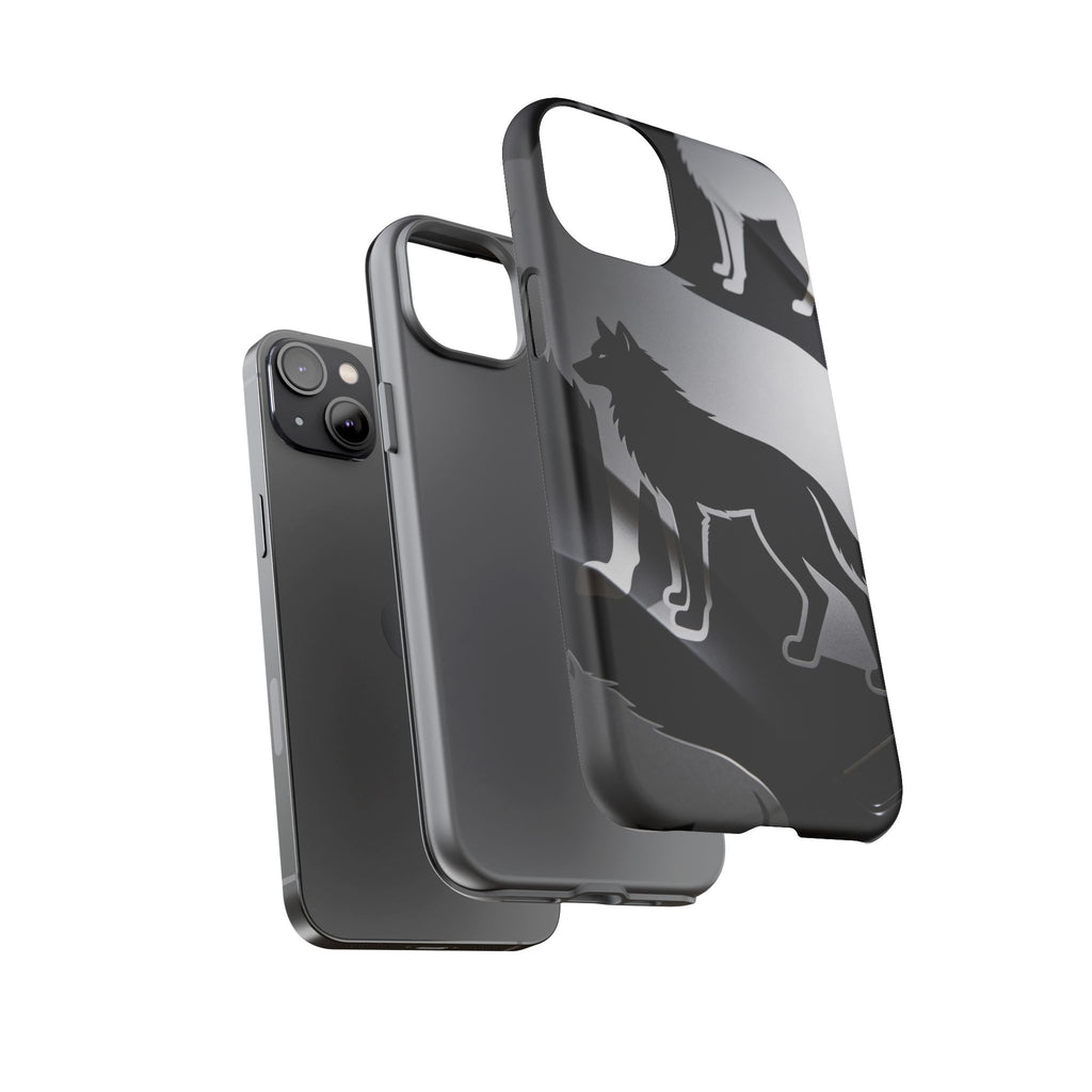 Wolf Silhouette Phone Case — Black & Gray Patterned Protective Case