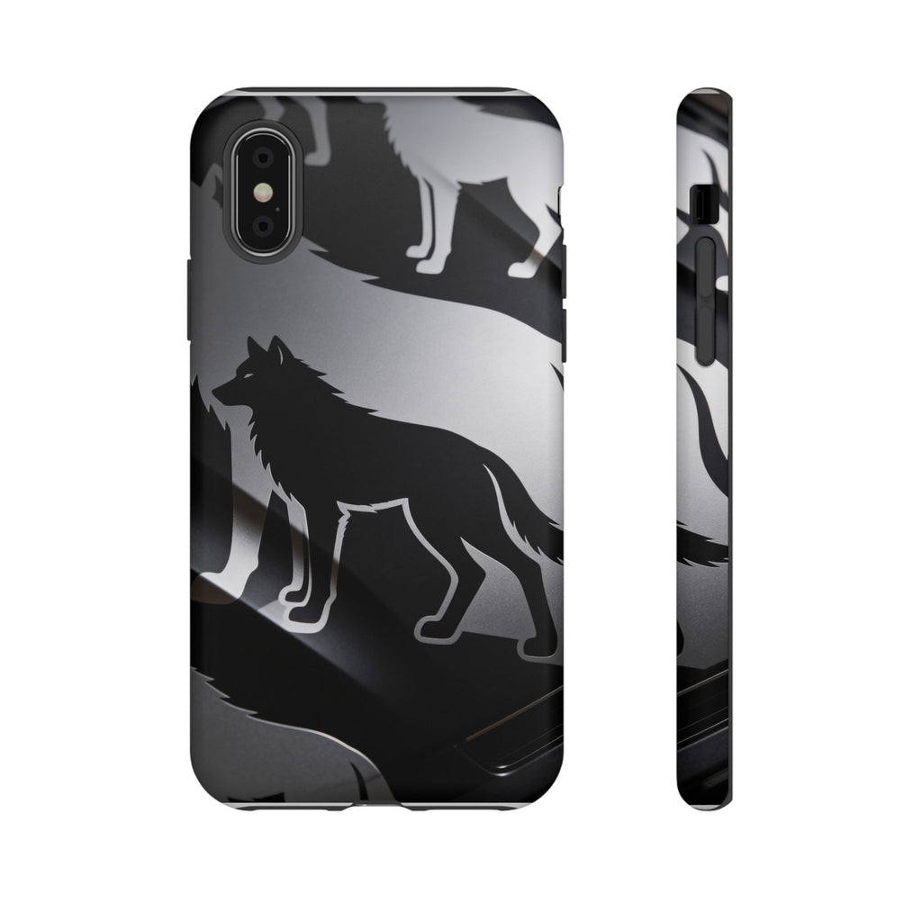 Wolf Silhouette Phone Case — Black & Gray Patterned Protective Case