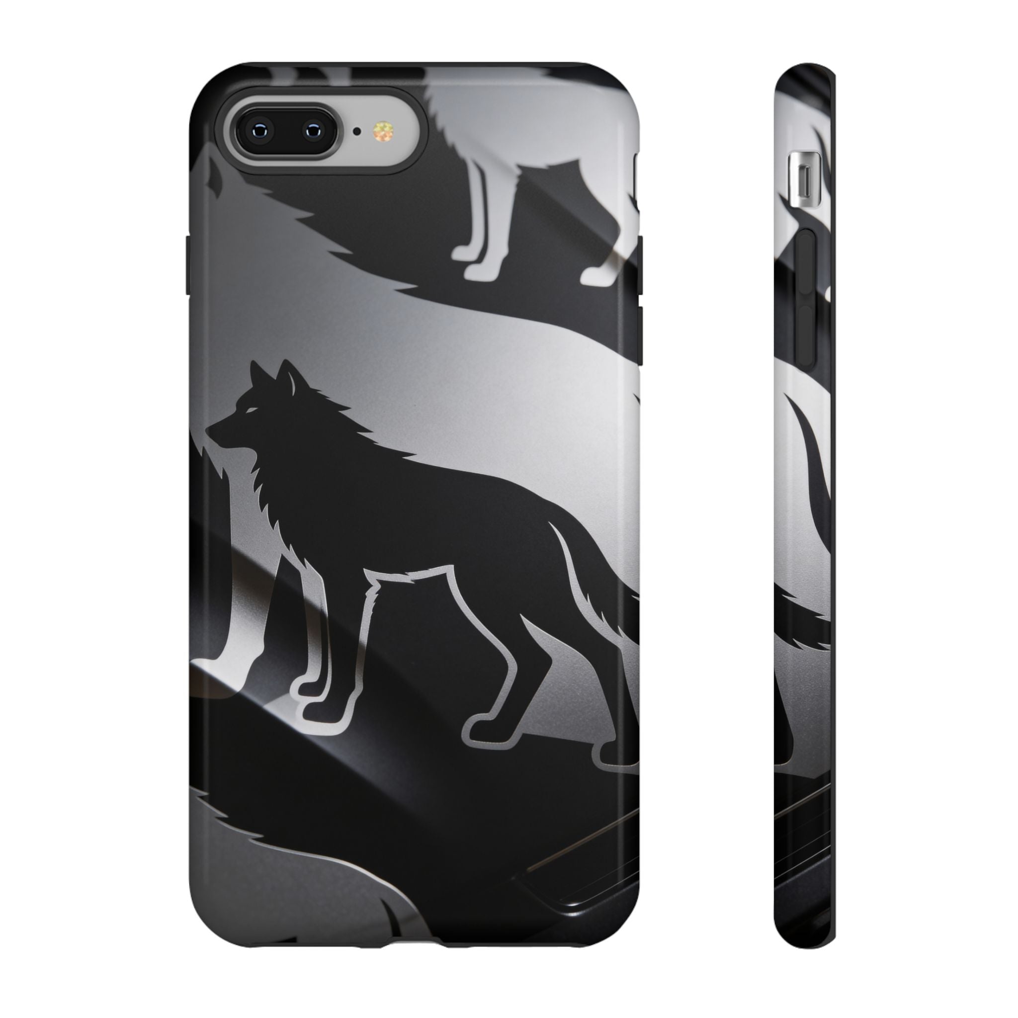 Wolf Silhouette Phone Case — Black & Gray Patterned Protective Case