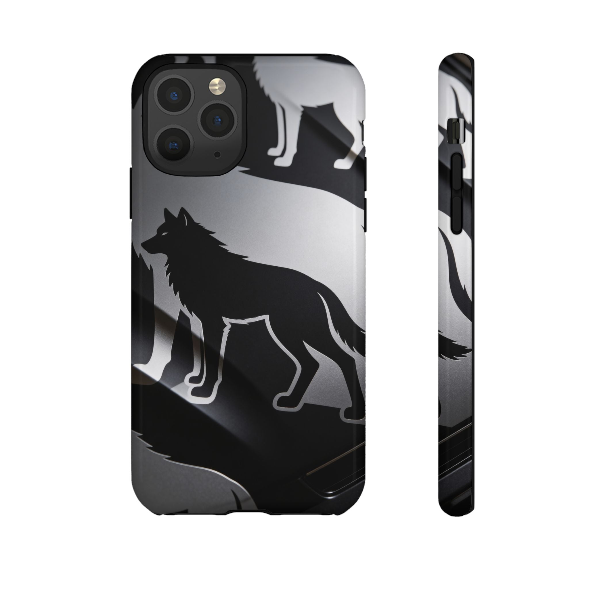 Wolf Silhouette Phone Case — Black & Gray Patterned Protective Case
