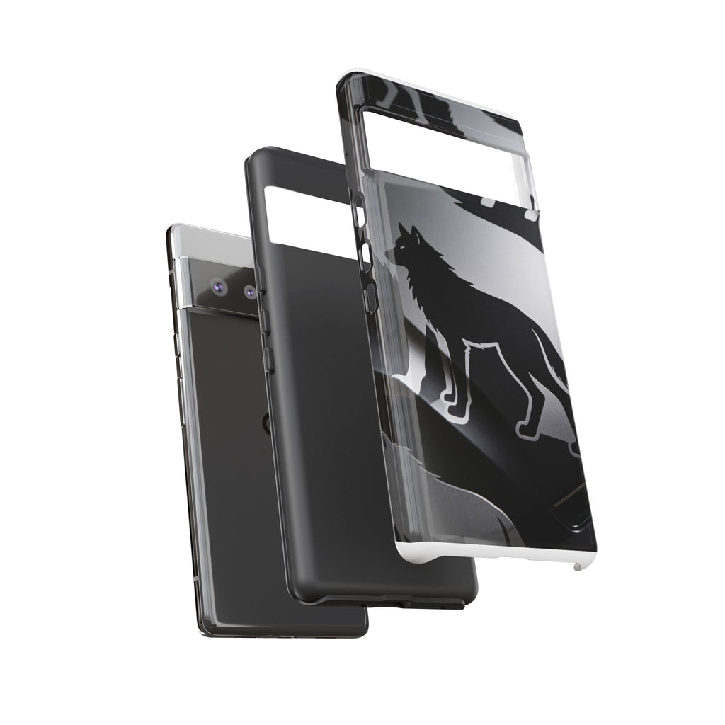 Wolf Silhouette Phone Case — Black & Gray Patterned Protective Case