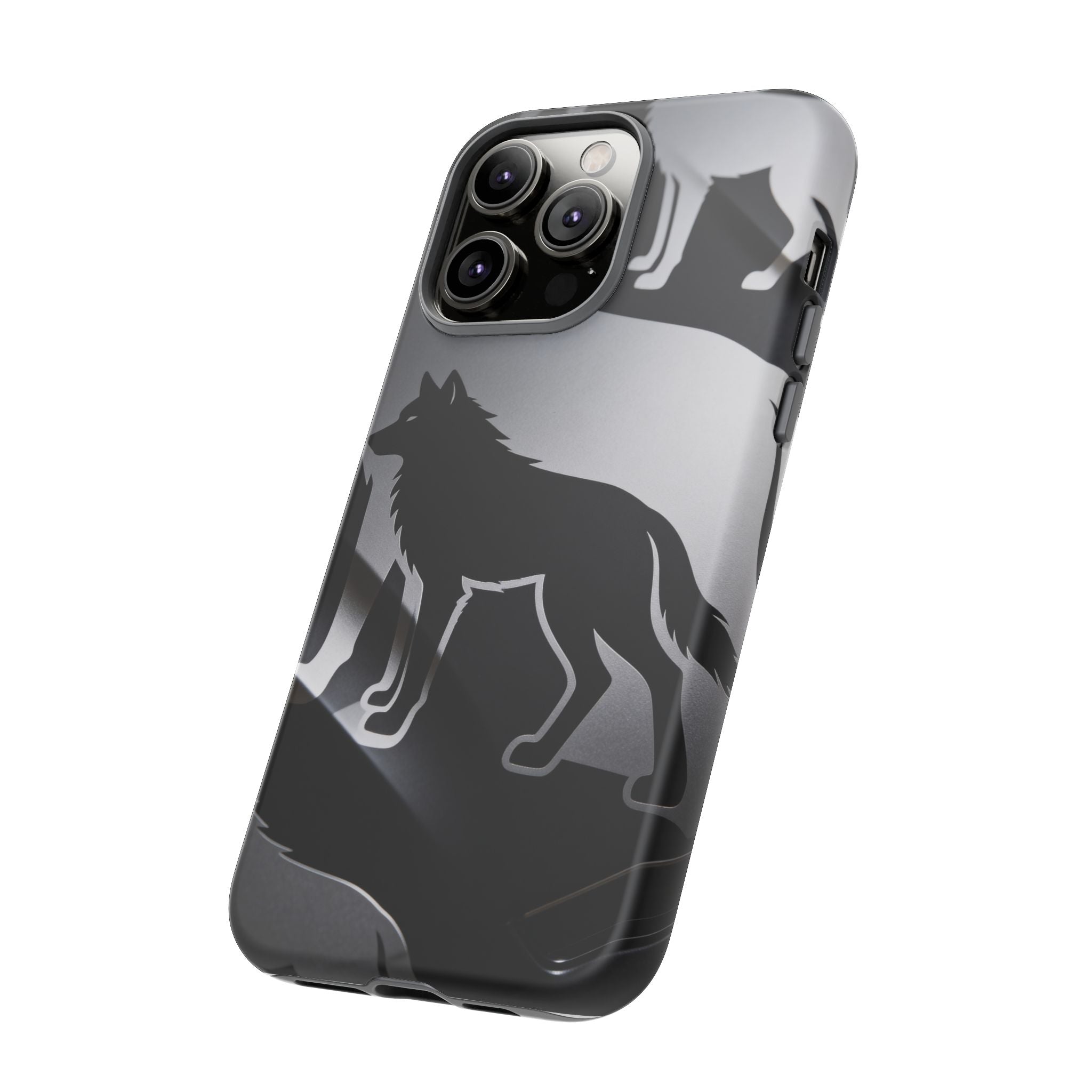 Wolf Silhouette Phone Case — Black & Gray Patterned Protective Case