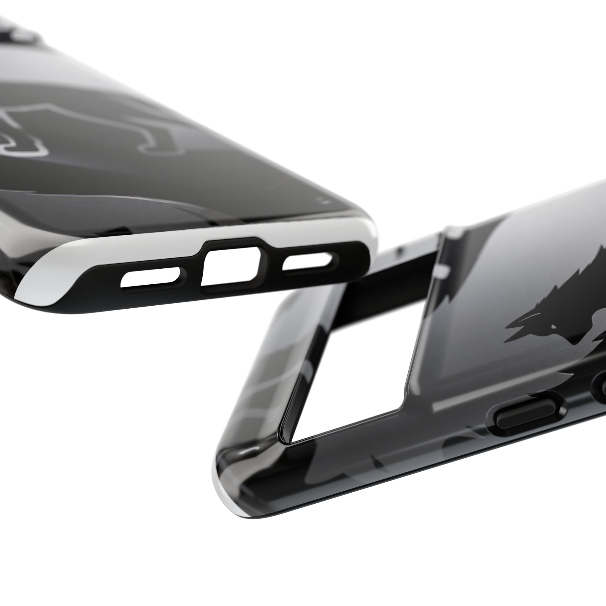 Wolf Silhouette Phone Case — Black & Gray Patterned Protective Case