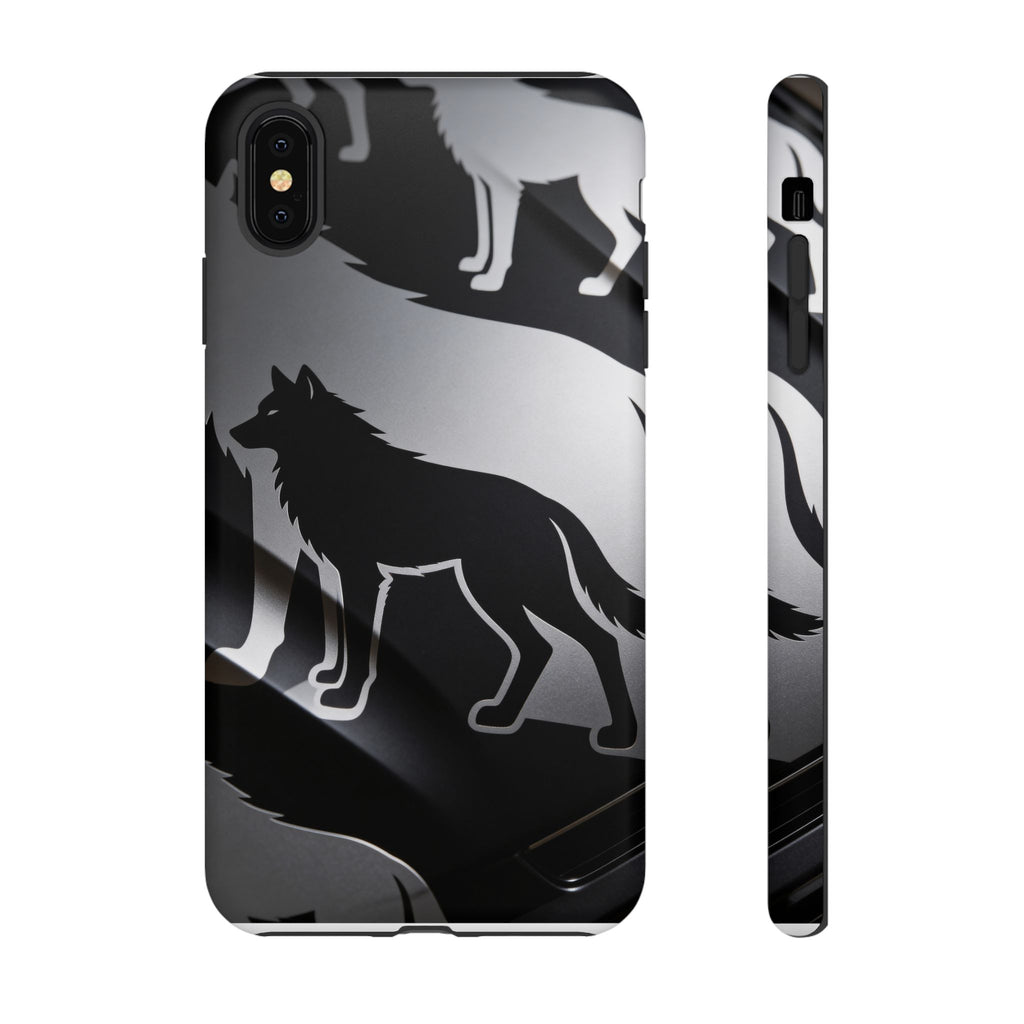 Wolf Silhouette Phone Case — Black & Gray Patterned Protective Case