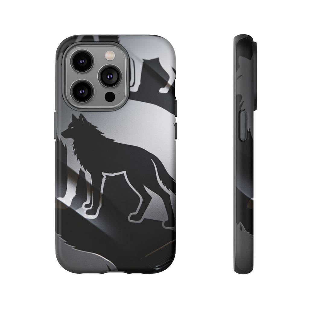 Wolf Silhouette Phone Case — Black & Gray Patterned Protective Case