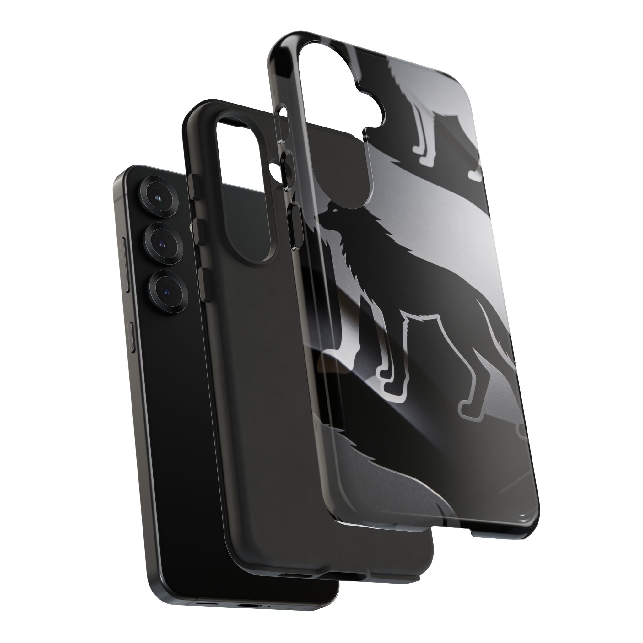 Wolf Silhouette Phone Case — Black & Gray Patterned Protective Case