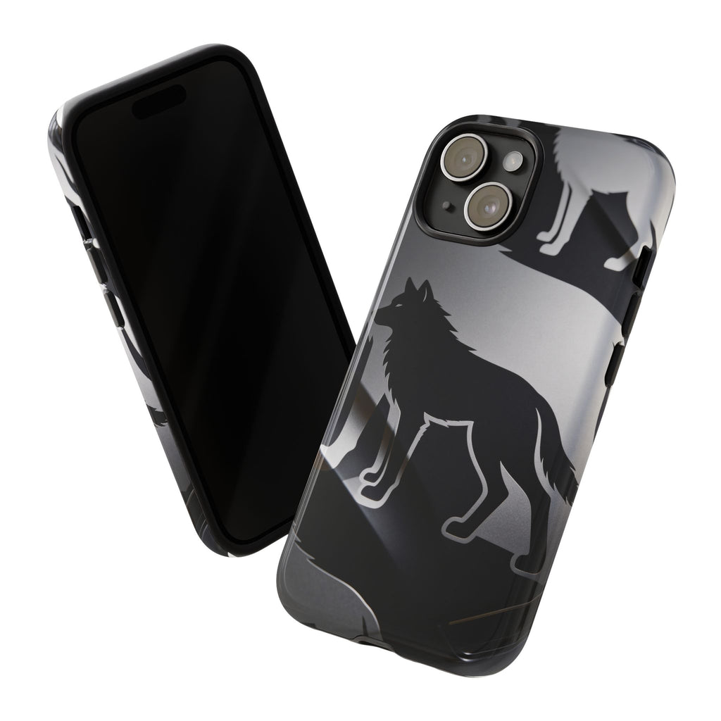 Wolf Silhouette Phone Case — Black & Gray Patterned Protective Case