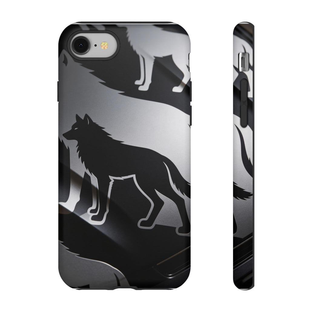 Wolf Silhouette Phone Case — Black & Gray Patterned Protective Case