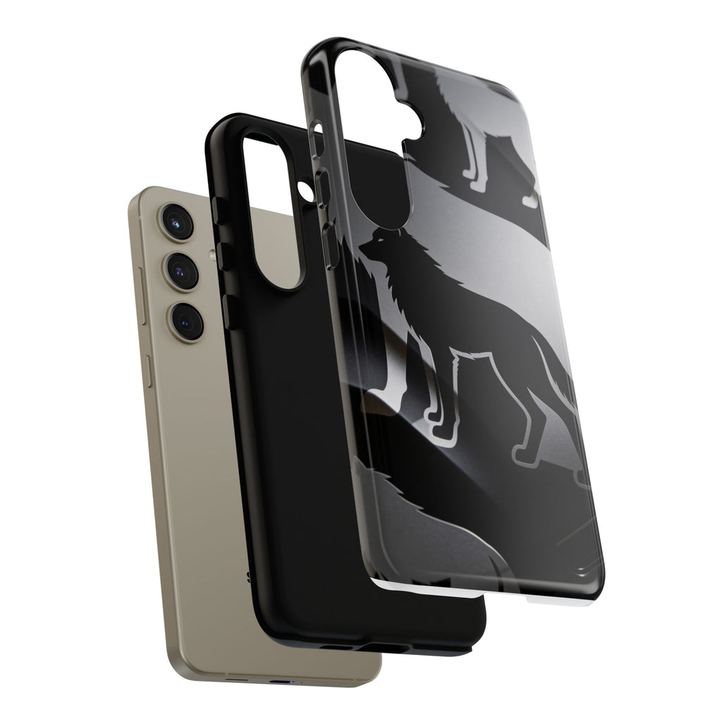 Wolf Silhouette Phone Case — Black & Gray Patterned Protective Case