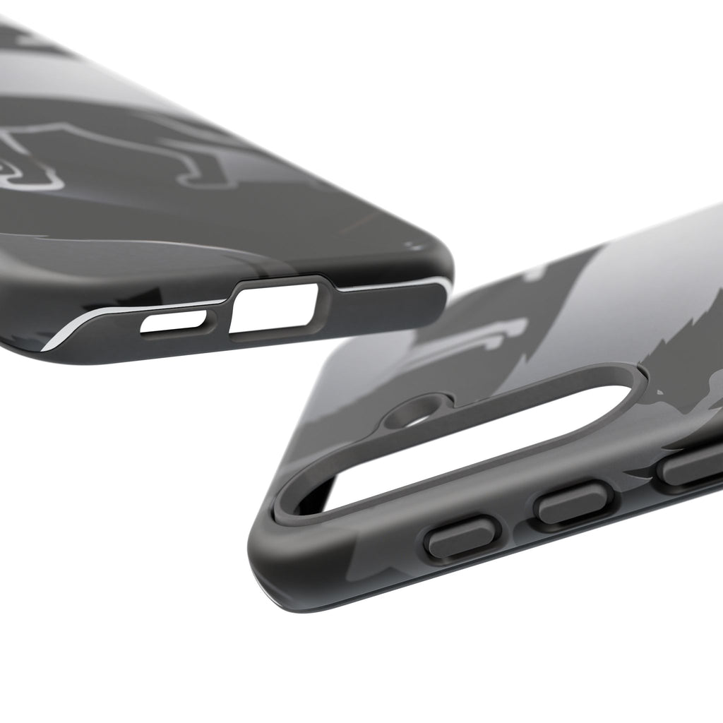 Wolf Silhouette Phone Case — Black & Gray Patterned Protective Case