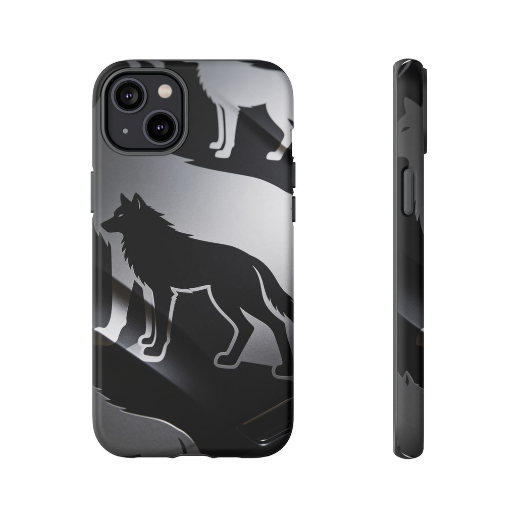 Wolf Silhouette Phone Case — Black & Gray Patterned Protective Case