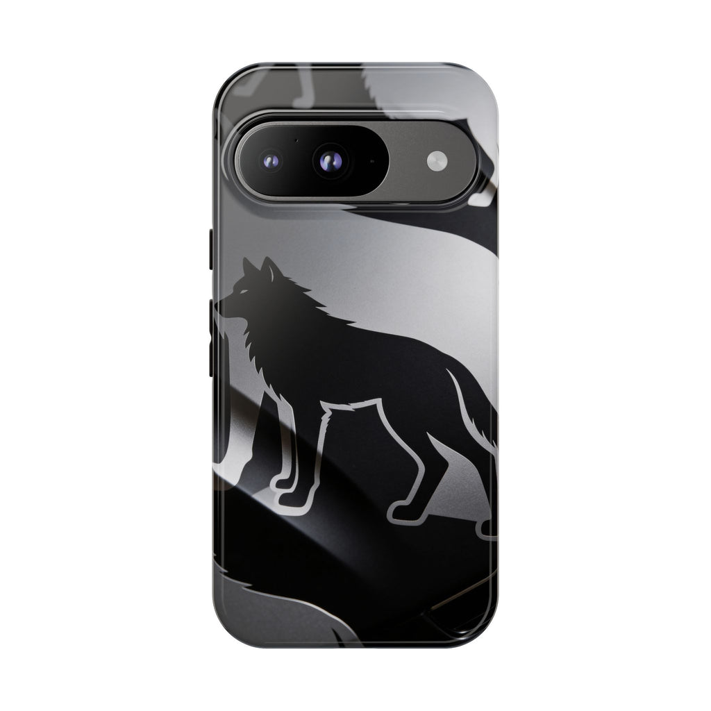 Wolf Silhouette Phone Case — Black & Gray Patterned Protective Case