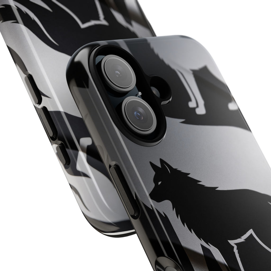 Wolf Silhouette Phone Case — Black & Gray Patterned Protective Case