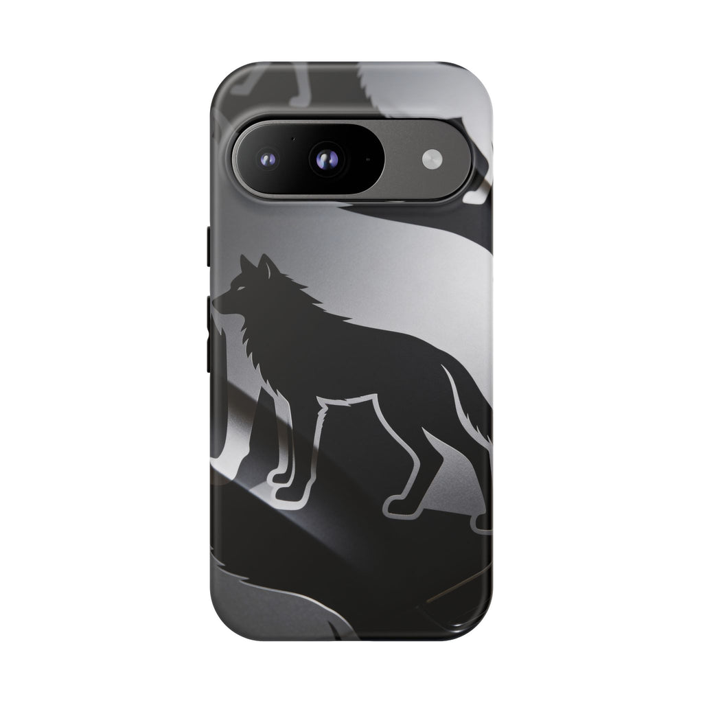 Wolf Silhouette Phone Case — Black & Gray Patterned Protective Case