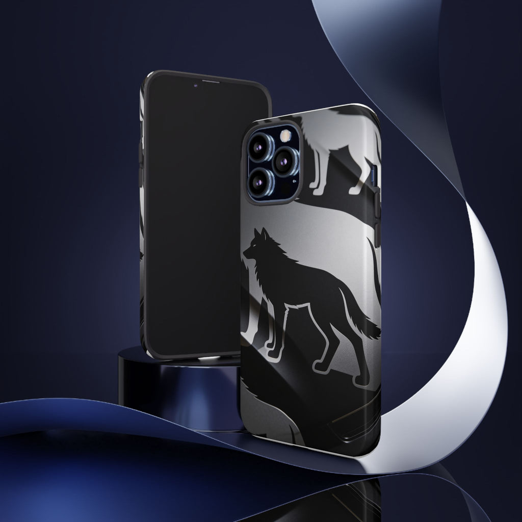 Wolf Silhouette Phone Case — Black & Gray Patterned Protective Case