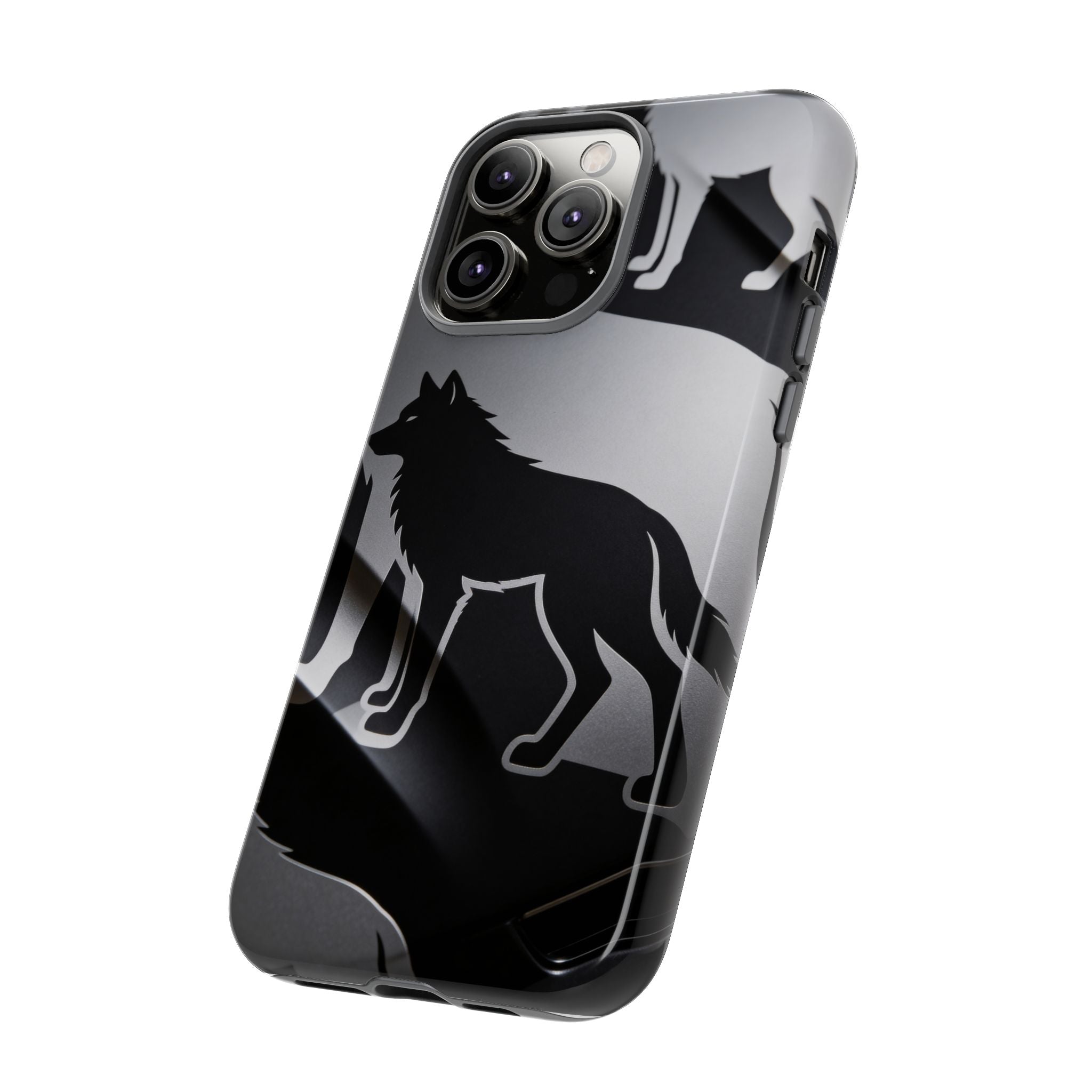 Wolf Silhouette Phone Case — Black & Gray Patterned Protective Case