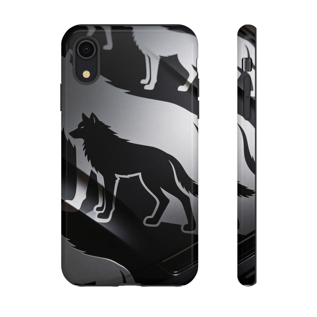 Wolf Silhouette Phone Case — Black & Gray Patterned Protective Case