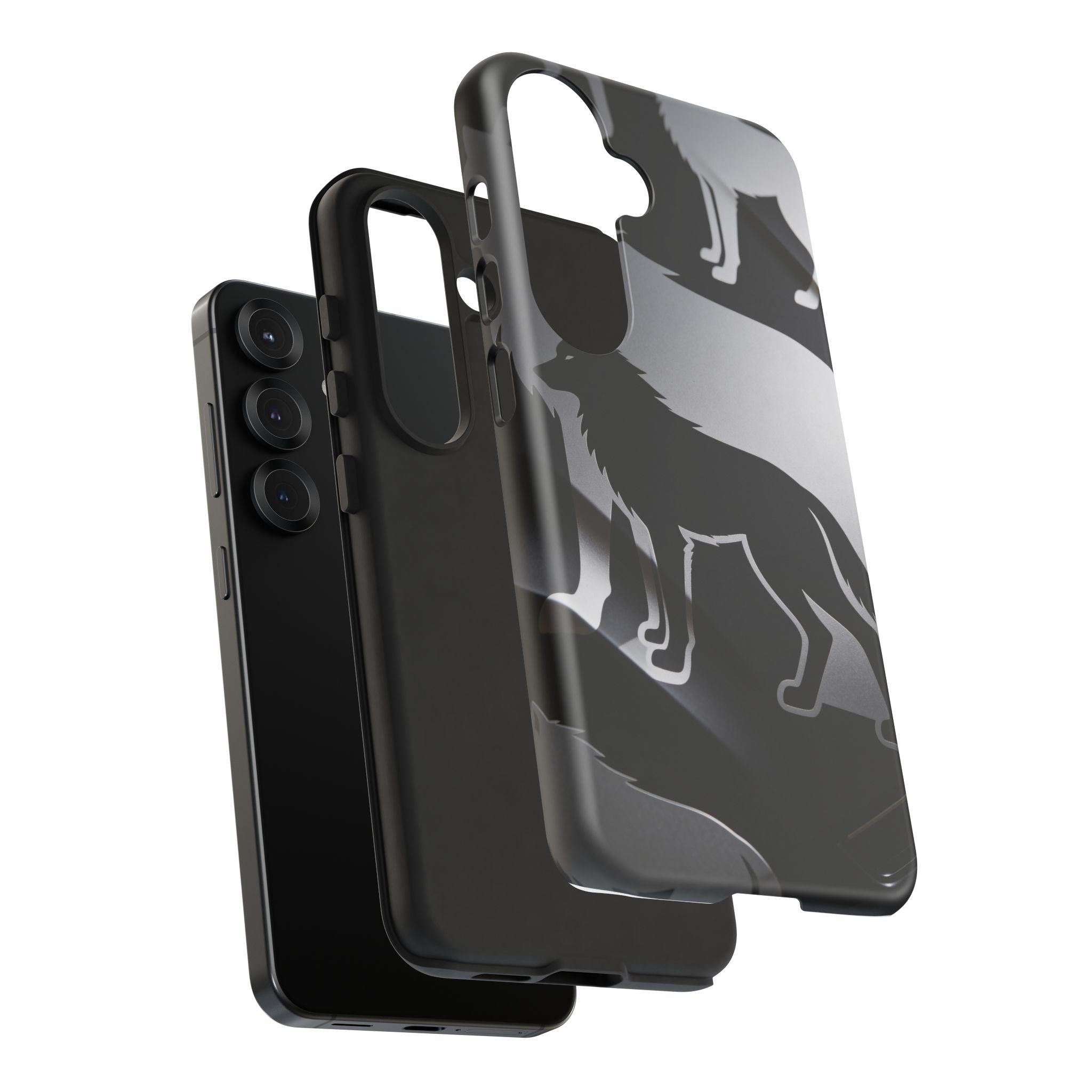 Wolf Silhouette Phone Case — Black & Gray Patterned Protective Case